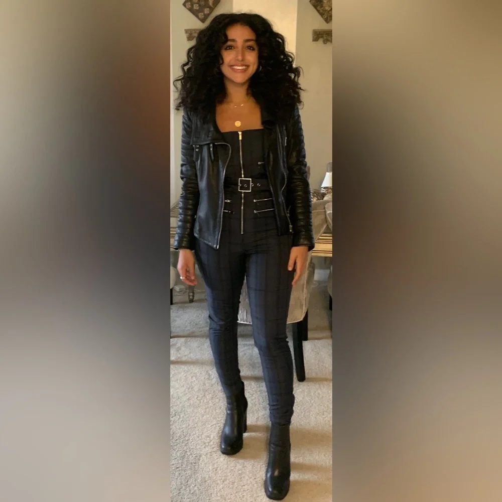 WeWoreWhat Moto Plaid Overall - Picture 4 of 5